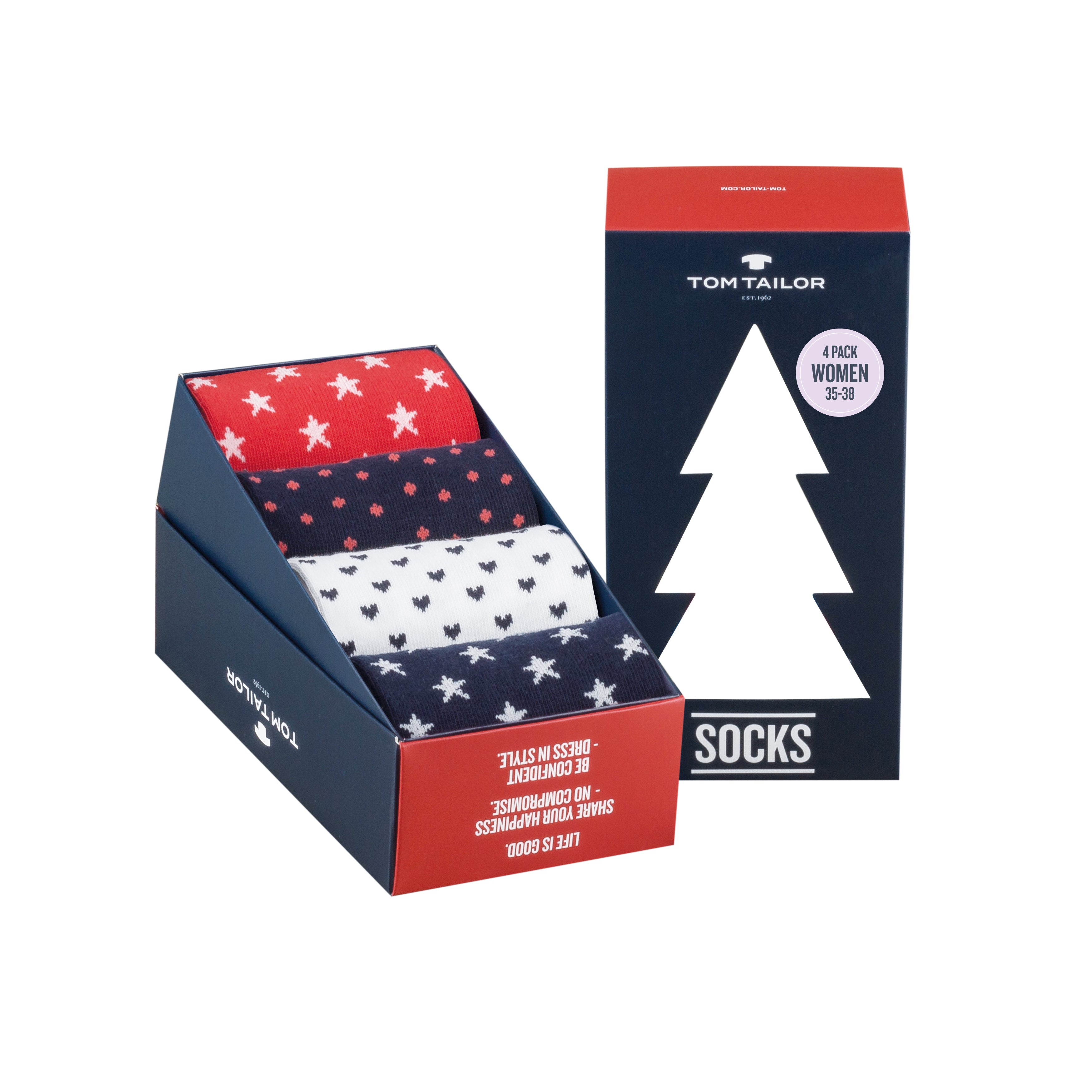 Tom Tailor Damen Socken 4er GeschenkBox Weihnachten Xmas - Frau Socke